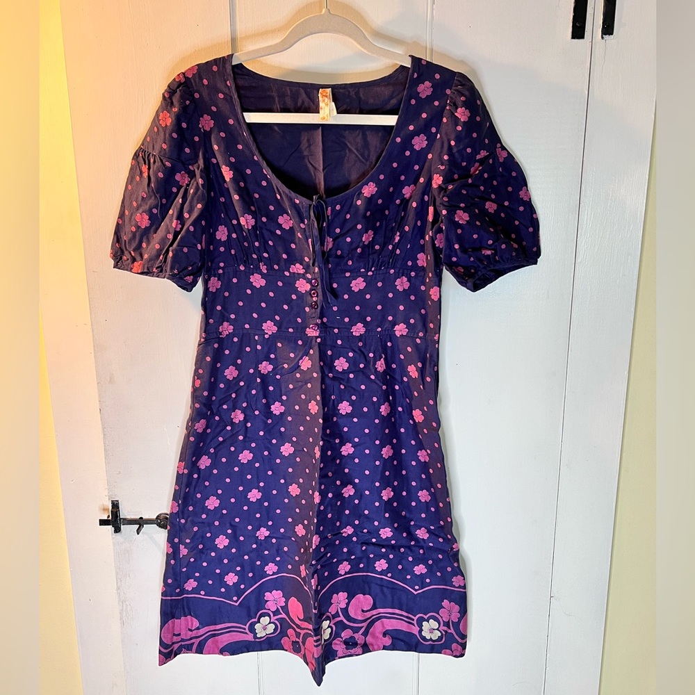 Maeve by Anthropologie cotton dress in blue with floral print. Size 8.